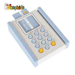 Customize Preschool Boys Girls Pretend Play Wooden Cash Register Toy with Scanner and Credit Card W10A203