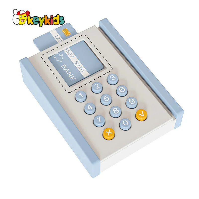 Customize Preschool Boys Girls Pretend Play Wooden Cash Register Toy with Scanner and Credit Card W10A203